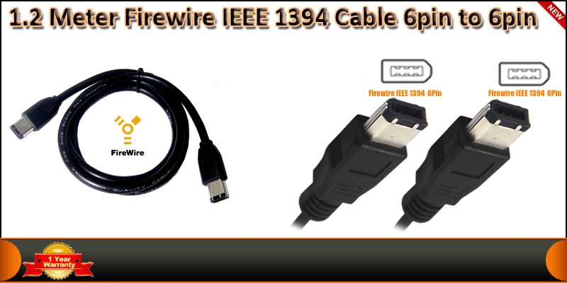 1.2 Meter Firewire IEEE 1394 Cable 6pin to 6pin Bl
